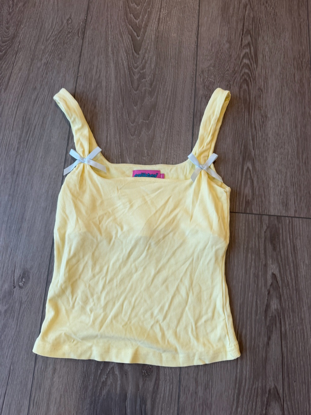 Edikted Yellow Ribbed Tank Top with Bow Straps